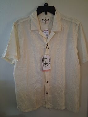Free People Men's Cream Embroidered Short Sleeve Button-Up Shirt